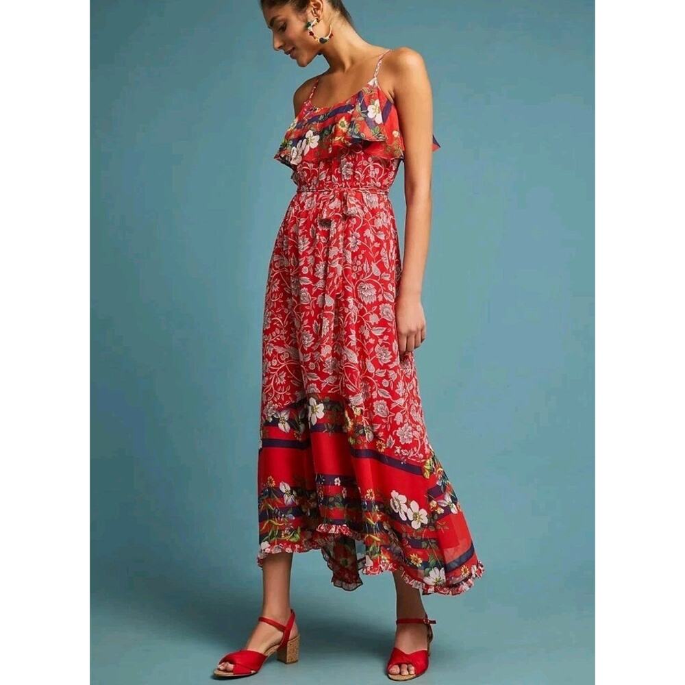 Anthropologie One September Zuri Midi Maxi Dress Tropical Vacation Floral S Red